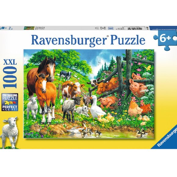 New sealed Ravensburger 100XXL Puzzle-Animals Get Together 100 Pcs Farm Animals - Picture 1 of 16